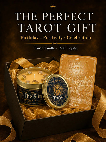 The Chariot Tarot Candle with Real Citrine Crystal Stones, Yellow Wax Scented Gold Tin Candle, for Meditation, Success Motivation, 3 Oz.....