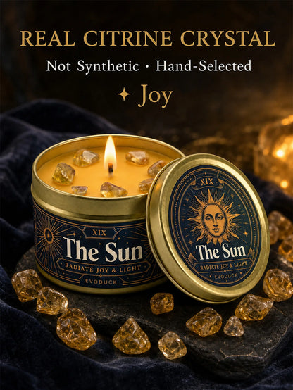 The Chariot Tarot Candle with Real Citrine Crystal Stones, Yellow Wax Scented Gold Tin Candle, for Meditation, Success Motivation, 3 Oz.....