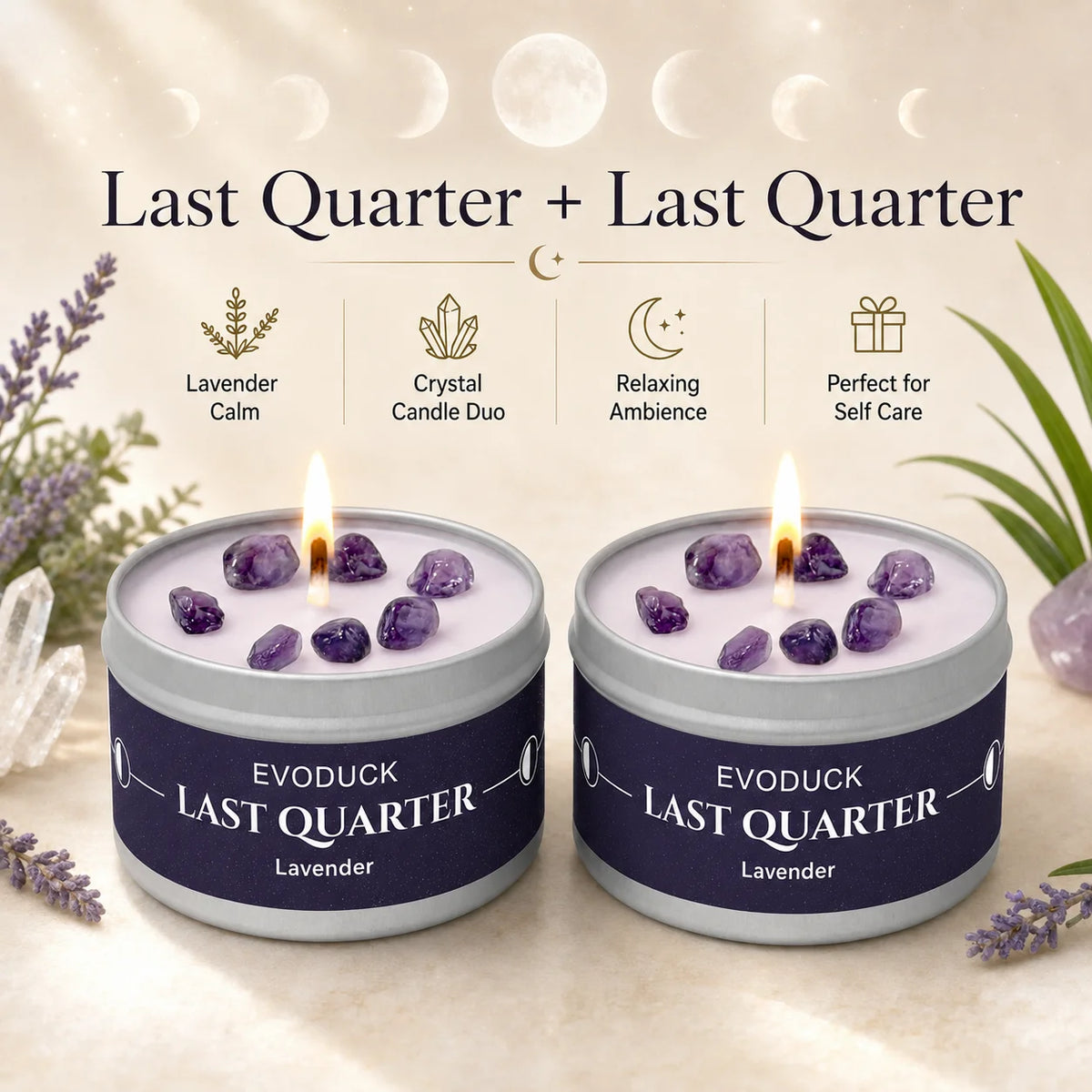 Moon Phase Crystal Scented Candle Set, 3oz  White Sage, Lemongrass, Jasmine and Lavender Aromatherapy, 9 Different variations Sets.....