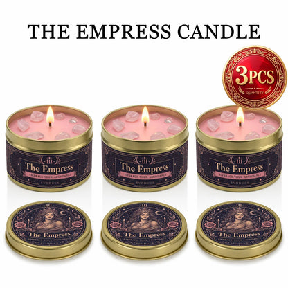 The Empress Tarot Candle, Rose Geranium Scented Candle with Rose Quartz Crystal Stones, For Meditation, 3/2/1 Sets.....