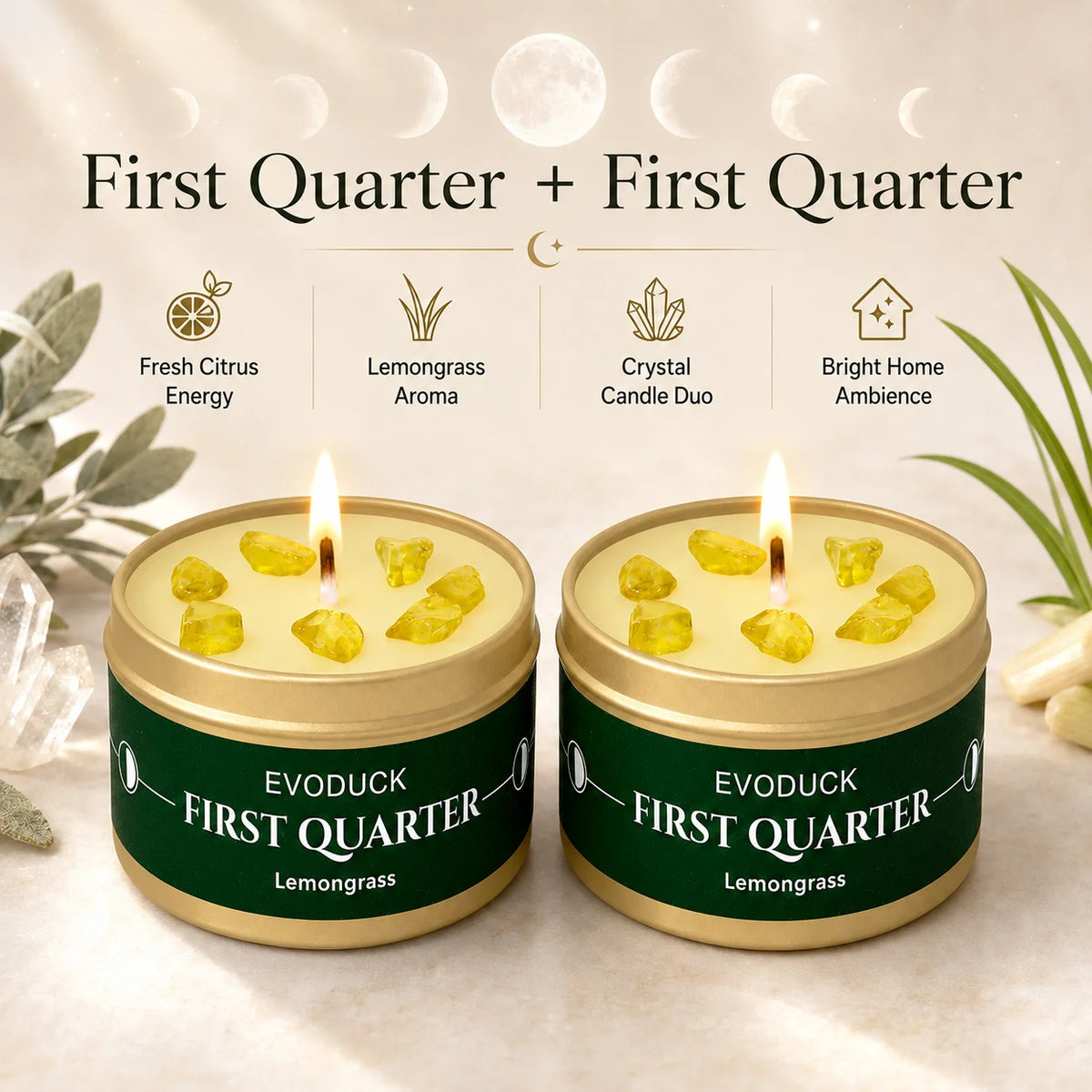Moon Phase Crystal Scented Candle Set, 3oz  White Sage, Lemongrass, Jasmine and Lavender Aromatherapy, 9 Different variations Sets.....