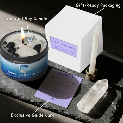 3/2/1Pcs. Protection & Cleansing Scented Candle Set, White Sage & Frankincense Scented Soy Candles with Black Tourmaline & Evil Eye Charm, Negative Energy Clearing 3 Oz. Each 10 Different