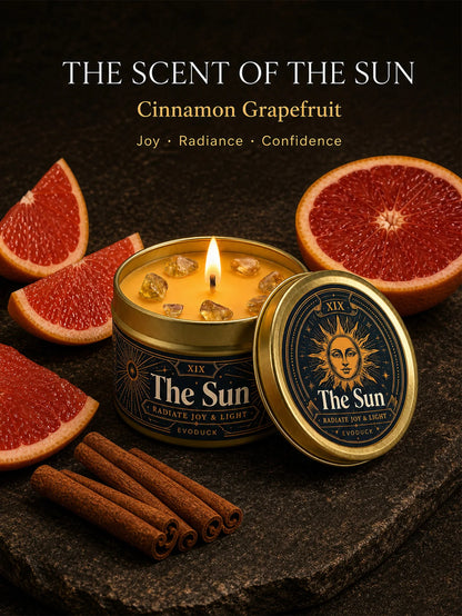 The Chariot Tarot Candle with Real Citrine Crystal Stones, Yellow Wax Scented Gold Tin Candle, for Meditation, Success Motivation, 3 Oz.....