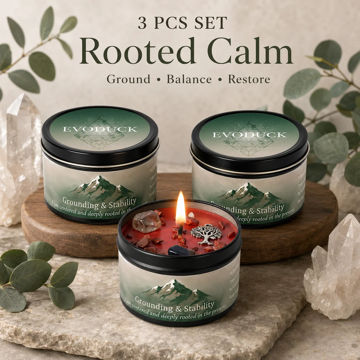 3Pcs Grounding & Stability Crystal, Scented Candle Set, Vetiver & Cedarwood Scented, Red Jasper & Smoky Quartz, Root Chakra Anxiety Relief, 12 Different Styles, 3 Oz.....