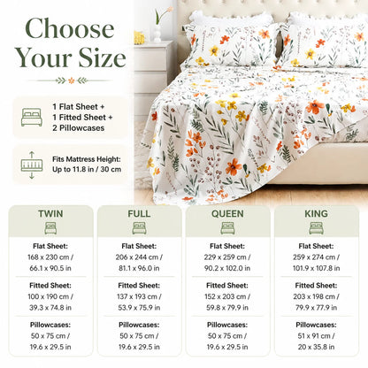 4-Piece Floral Print Duvet Cover Set: 1 Flat Sheet, 1 Fitted Sheet, 2 Pillowcases, Sizes: Large/King/Single/Double.