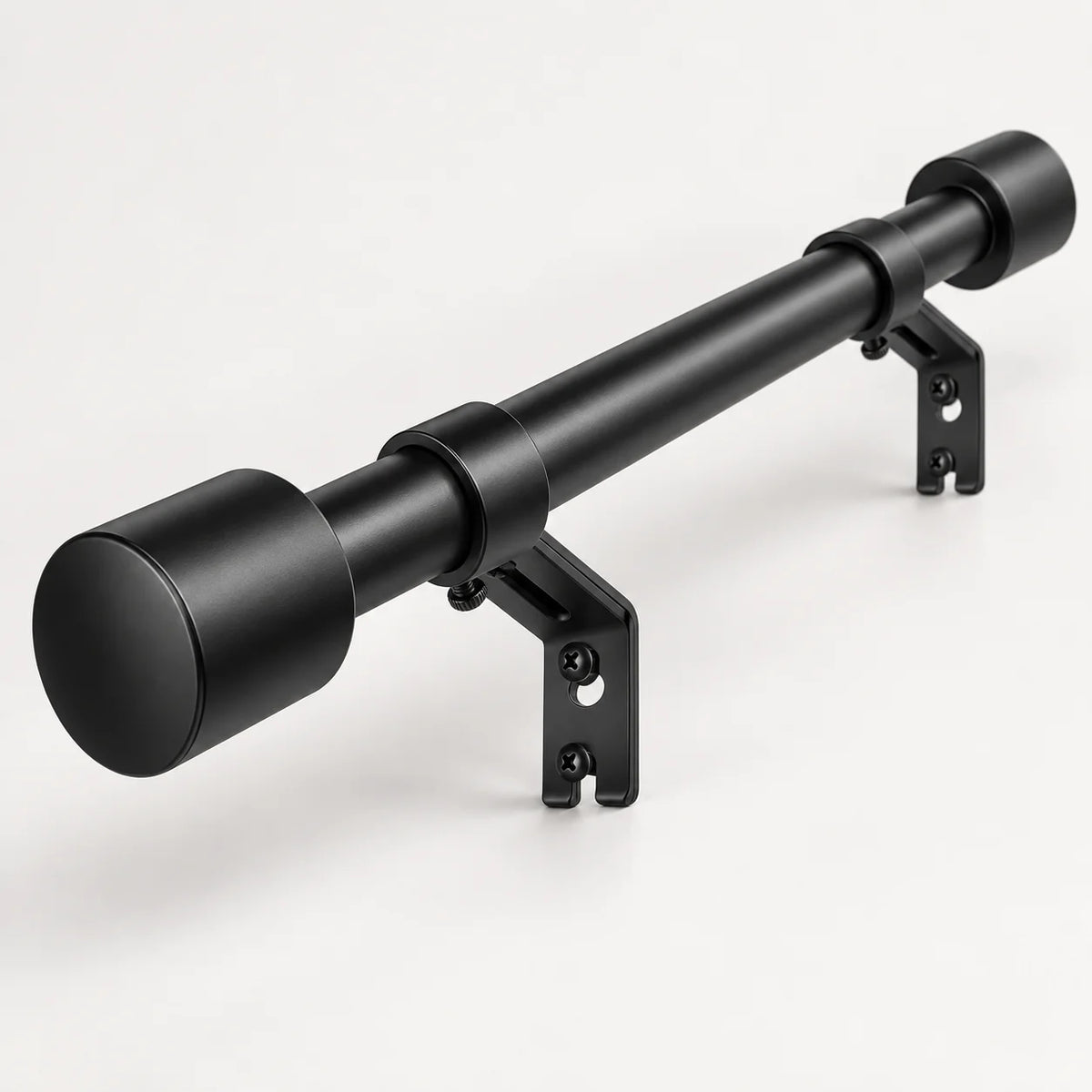 Black Telescopic Curtain Rod Set, With Metal Brackets,  Adjustable,  Window Home Decor