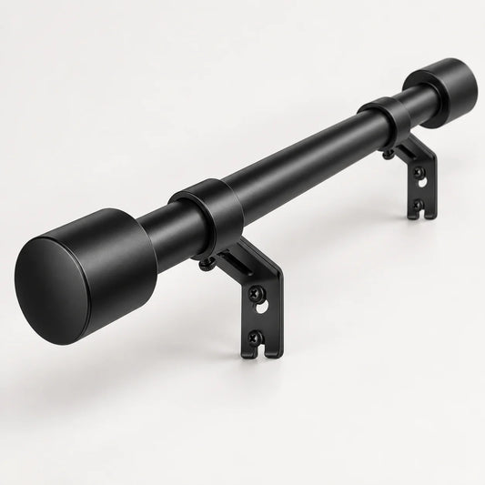 Black Telescopic Curtain Rod Set, With Metal Brackets,  Adjustable,  Window Home Decor
