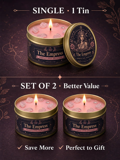 The Empress Tarot Candle, Rose Geranium Scented Candle with Rose Quartz Crystal Stones, For Meditation, 3/2/1 Sets.....