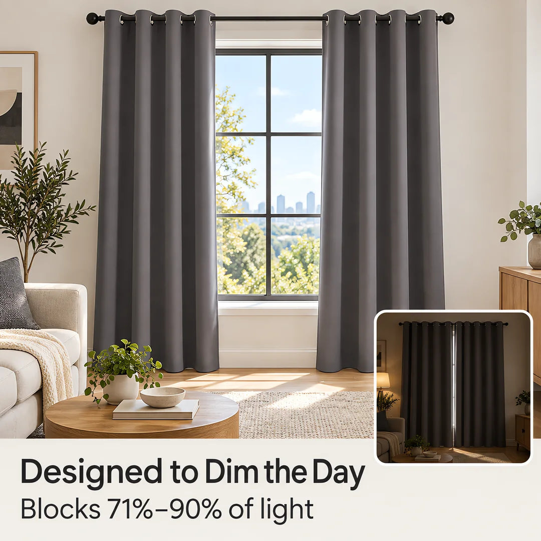 82X54 In  Modern double Layer Curtains Set White Sheer And Dark Grey Blackout  for Bedroom Living Room
