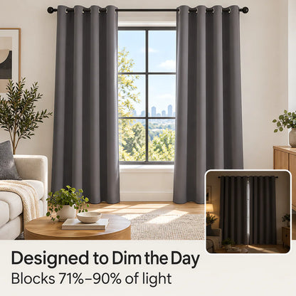 82X54 In  Modern double Layer Curtains Set White Sheer And Dark Grey Blackout  for Bedroom Living Room