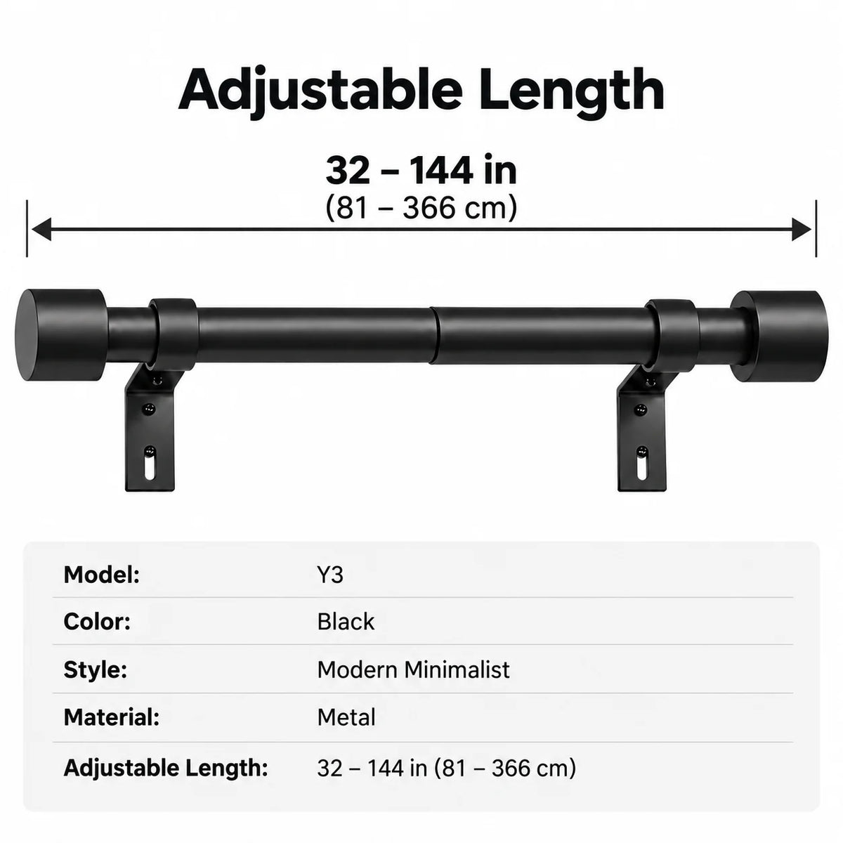 32-144 In Black Adjustable Metal Curtain Rod, for Living Room Bedroom Windows Best Choice 2026
