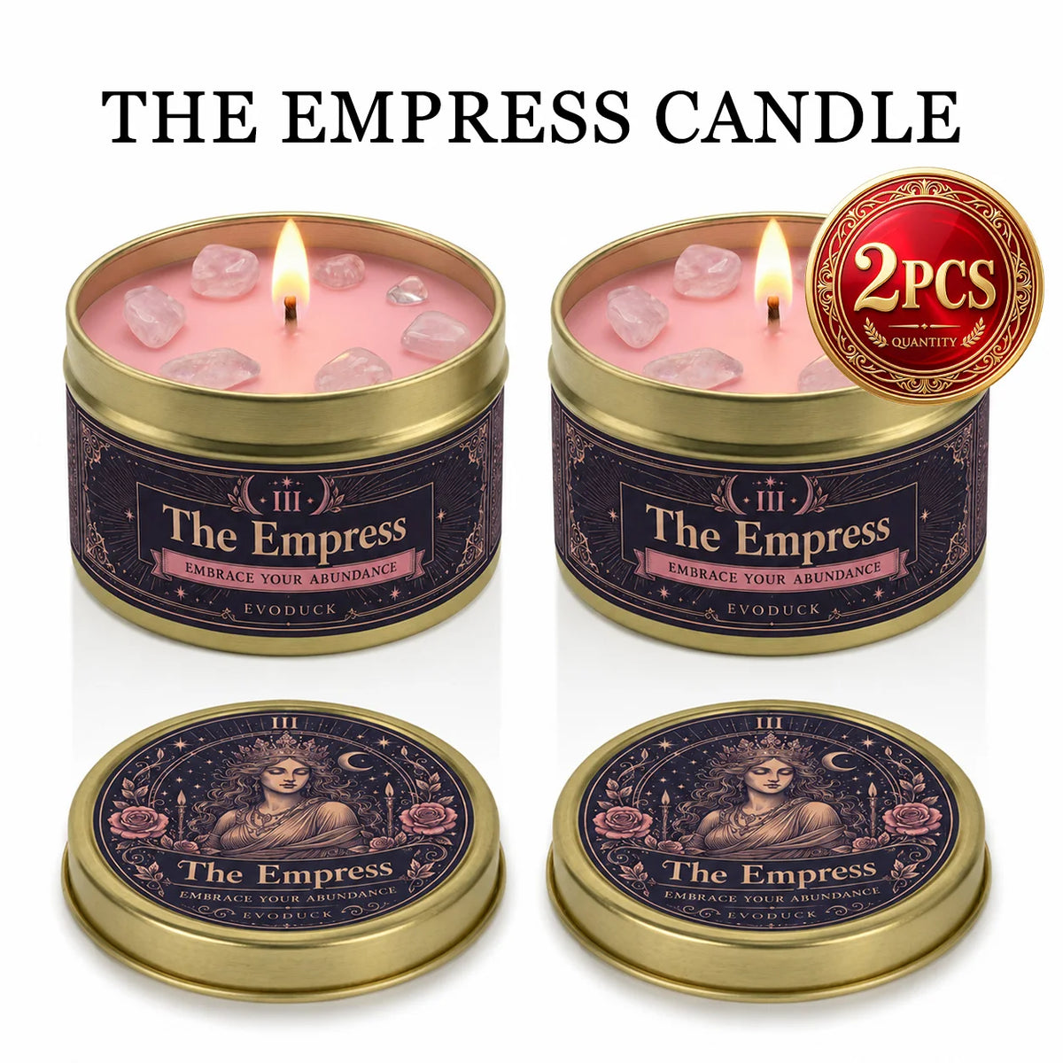 The Empress Tarot Candle, Rose Geranium Scented Candle with Rose Quartz Crystal Stones, For Meditation, 3/2/1 Sets.....