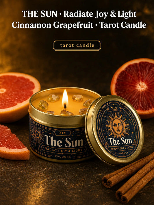 The Chariot Tarot Candle with Real Citrine Crystal Stones, Yellow Wax Scented Gold Tin Candle, for Meditation, Success Motivation, 3 Oz.....