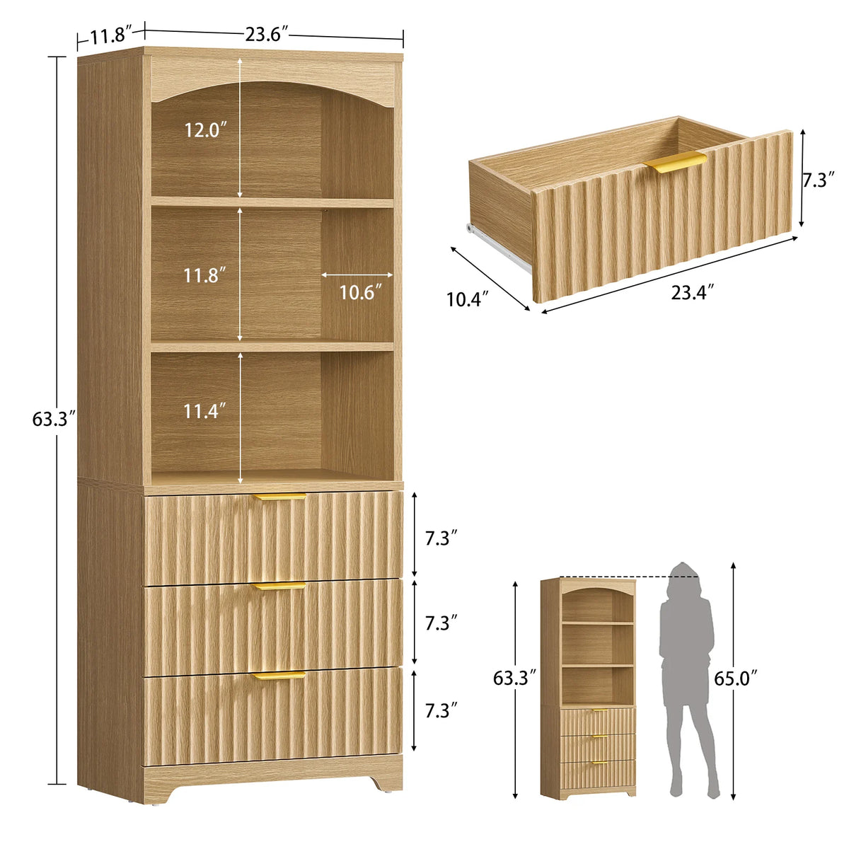 Tall Bookshelf, Bookshelves  with Drawers