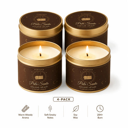 4 Pack  Candle Set 2 Sage Smudge 2 Palo Santo Soy Wax Scented Candles in Gold Travel Tin 20H+ Burn......