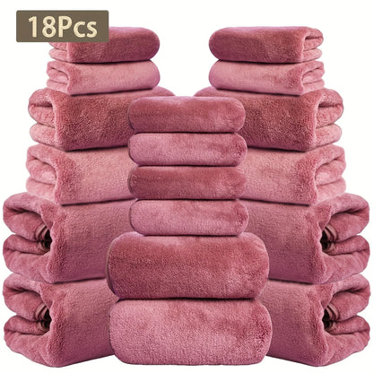 15 Colors, 18-Piece Coral Fleece Bath Towel Set, 4 Bath Towels 4 Hand Towels 10 Washcloths, Ultra Soft Plush Bathroom Towels Set....