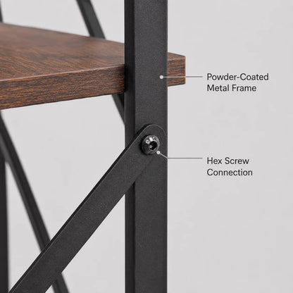 Rustic Brown Engineered Wood and Black Metal Bookcase, Freestanding....
