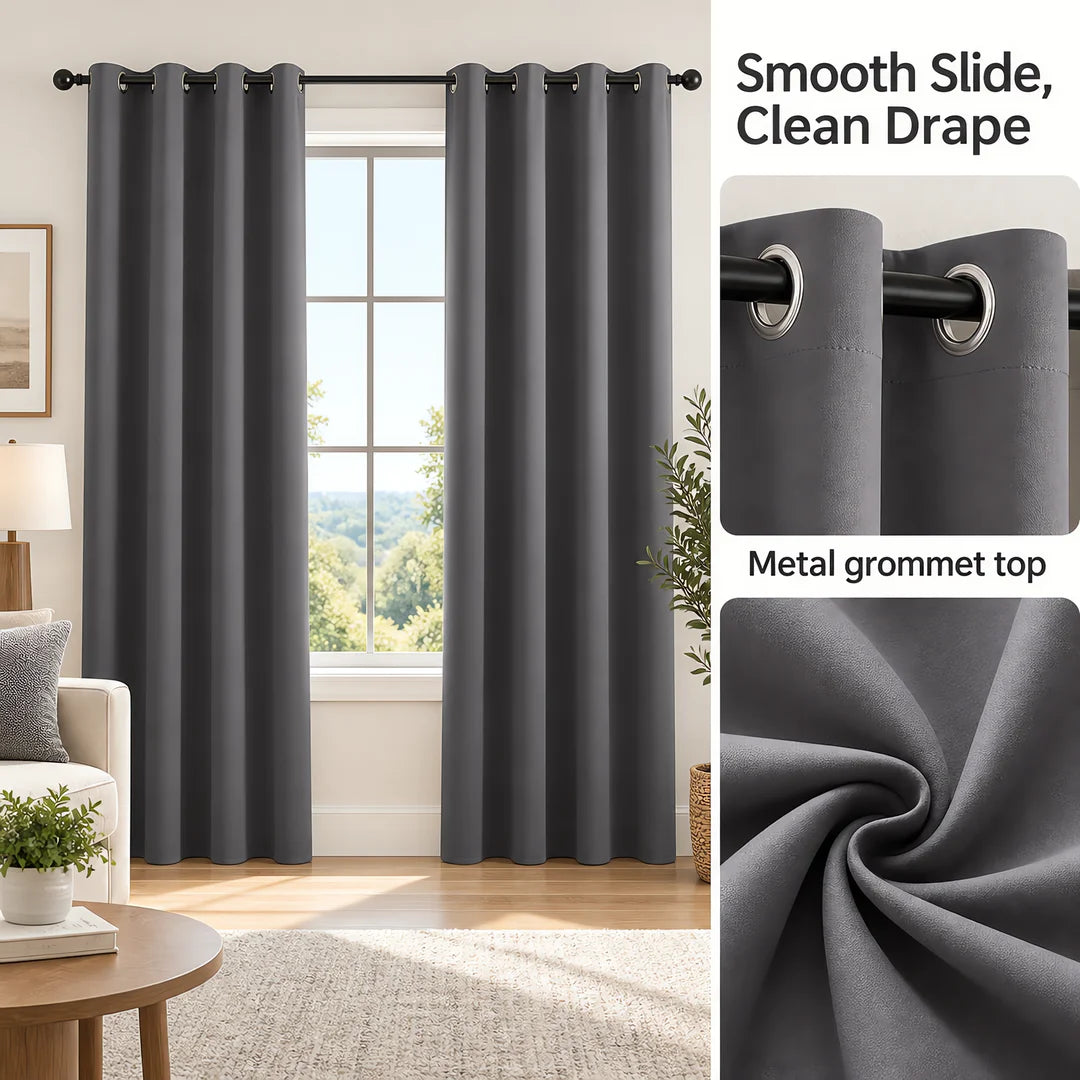 82X54 In  Modern double Layer Curtains Set White Sheer And Dark Grey Blackout  for Bedroom Living Room