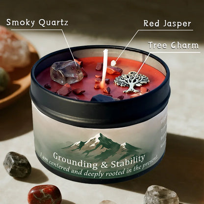 3Pcs Grounding & Stability Crystal, Scented Candle Set, Vetiver & Cedarwood Scented, Red Jasper & Smoky Quartz, Root Chakra Anxiety Relief, 12 Different Styles, 3 Oz.....