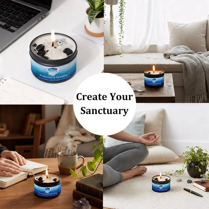 3/2/1Pcs. Protection & Cleansing Scented Candle Set, White Sage & Frankincense Scented Soy Candles with Black Tourmaline & Evil Eye Charm, Negative Energy Clearing 3 Oz. Each 10 Different