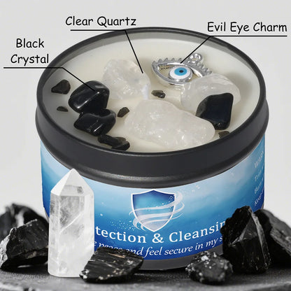 3/2/1Pcs. Protection & Cleansing Scented Candle Set, White Sage & Frankincense Scented Soy Candles with Black Tourmaline & Evil Eye Charm, Negative Energy Clearing 3 Oz. Each 10 Different