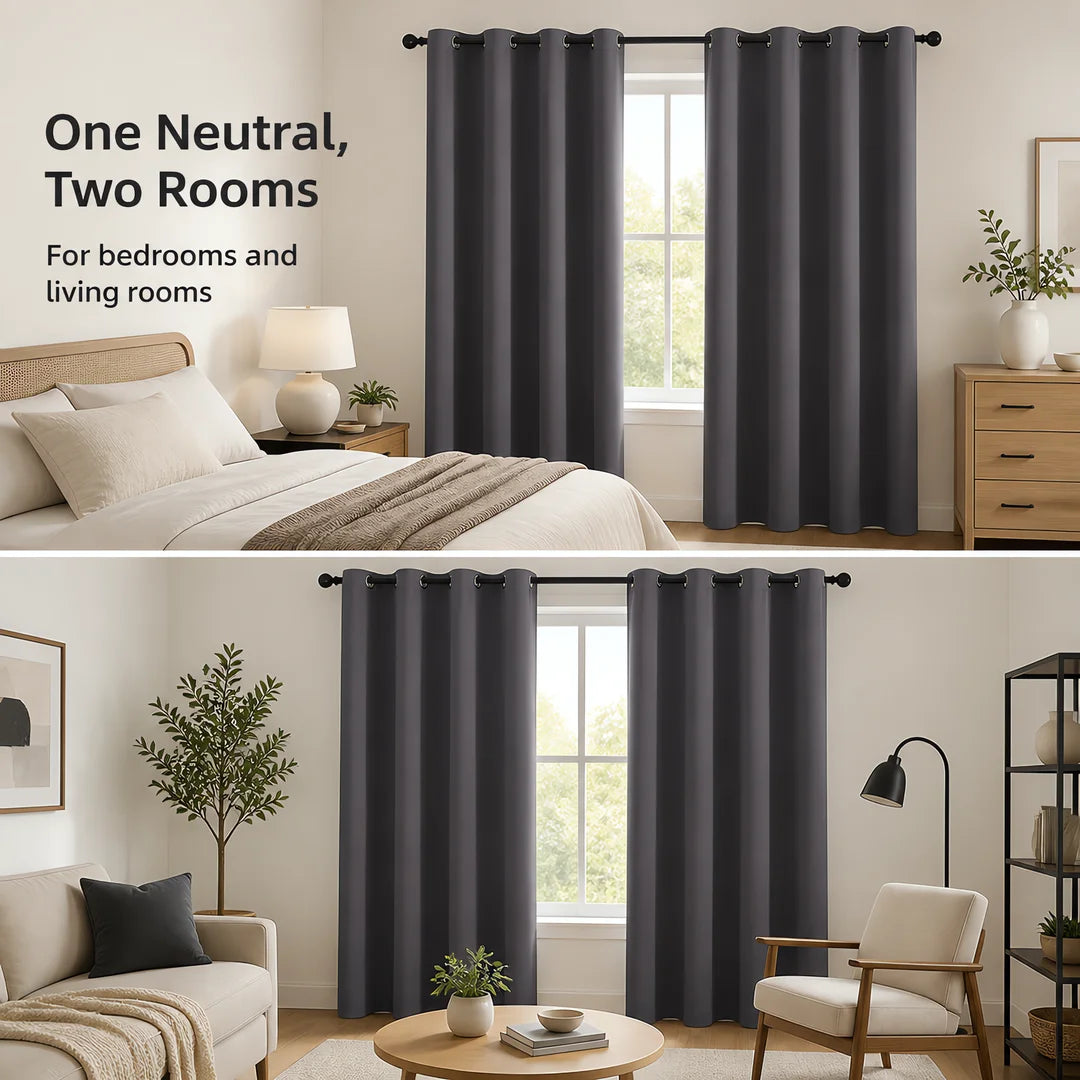 82X54 In  Modern double Layer Curtains Set White Sheer And Dark Grey Blackout  for Bedroom Living Room