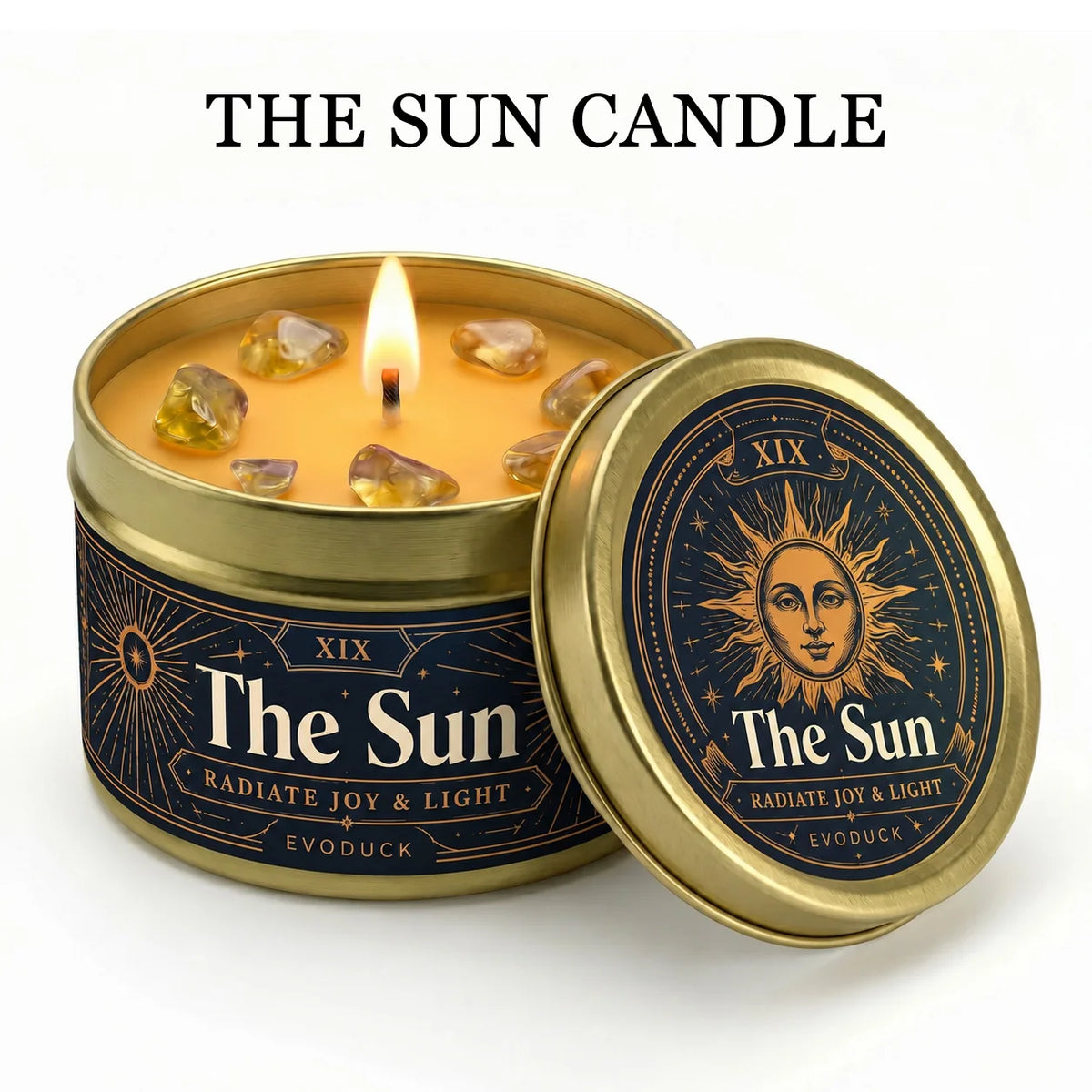 The Chariot Tarot Candle with Real Citrine Crystal Stones, Yellow Wax Scented Gold Tin Candle, for Meditation, Success Motivation, 3 Oz.....
