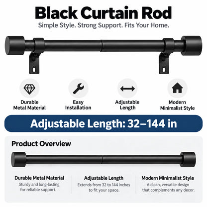 32-144 In Black Adjustable Metal Curtain Rod, for Living Room Bedroom Windows Best Choice 2026