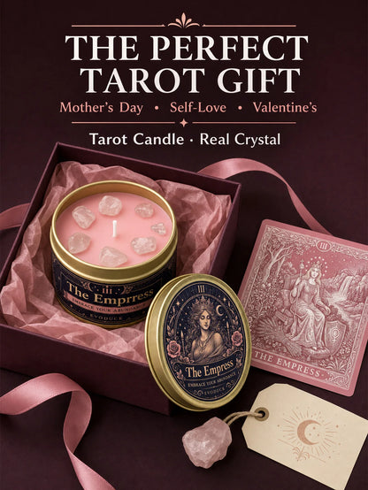 The Empress Tarot Candle, Rose Geranium Scented Candle with Rose Quartz Crystal Stones, For Meditation, 3/2/1 Sets.....