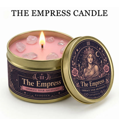 The Empress Tarot Candle, Rose Geranium Scented Candle with Rose Quartz Crystal Stones, For Meditation, 3/2/1 Sets.....