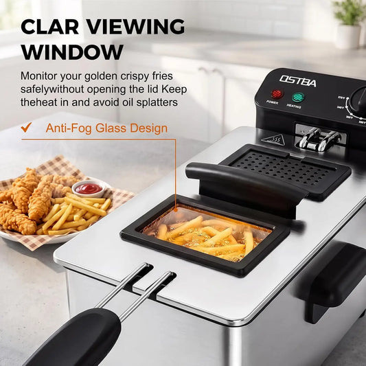 Electric Deep Fryer with Basket, 3.2QT Stainless Steel...