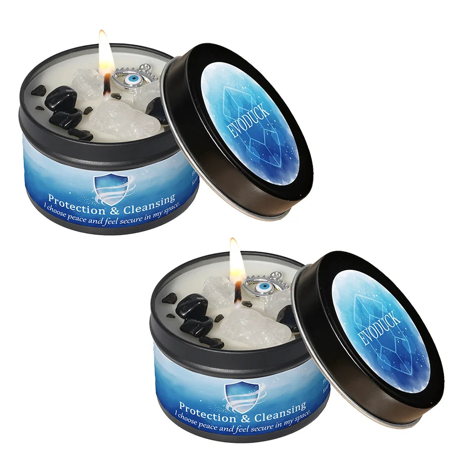 3/2/1Pcs. Protection & Cleansing Scented Candle Set, White Sage & Frankincense Scented Soy Candles with Black Tourmaline & Evil Eye Charm, Negative Energy Clearing 3 Oz. Each 10 Different