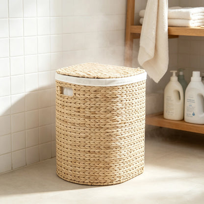 Water Hyacinth Woven Wicker Half‑Circle Laundry Hamper, Anti‑Mildew, 16.9×13.8×20.5 Inch