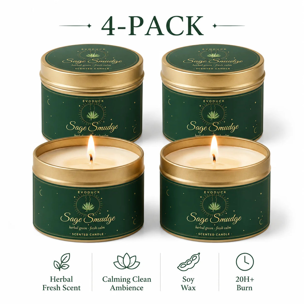4 Pack  Candle Set 2 Sage Smudge 2 Palo Santo Soy Wax Scented Candles in Gold Travel Tin 20H+ Burn......
