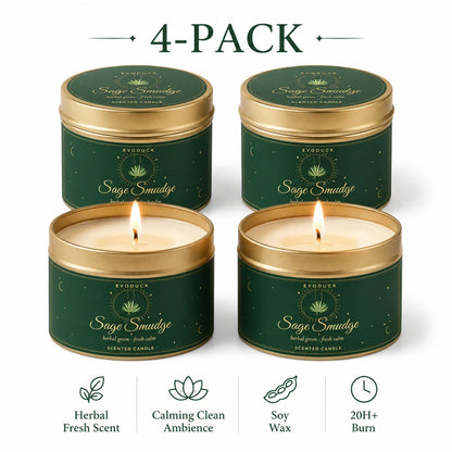 4 Pack  Candle Set 2 Sage Smudge 2 Palo Santo Soy Wax Scented Candles in Gold Travel Tin 20H+ Burn......
