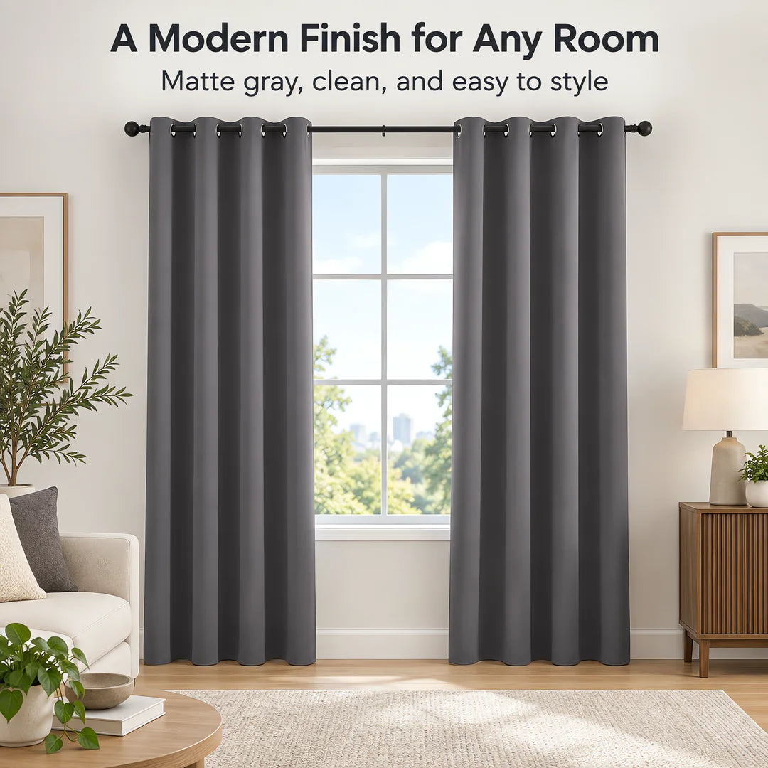 82X54 In  Modern double Layer Curtains Set White Sheer And Dark Grey Blackout  for Bedroom Living Room