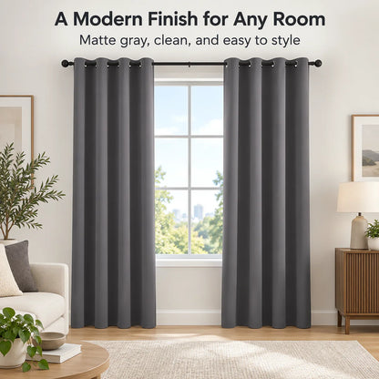 82X54 In  Modern double Layer Curtains Set White Sheer And Dark Grey Blackout  for Bedroom Living Room