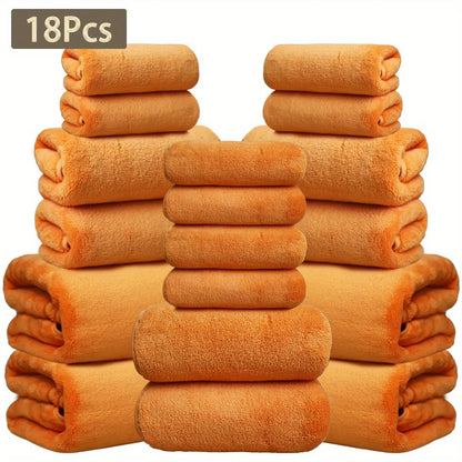 15 Colors, 18-Piece Coral Fleece Bath Towel Set, 4 Bath Towels 4 Hand Towels 10 Washcloths, Ultra Soft Plush Bathroom Towels Set....
