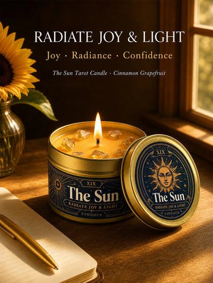 The Chariot Tarot Candle with Real Citrine Crystal Stones, Yellow Wax Scented Gold Tin Candle, for Meditation, Success Motivation, 3 Oz.....