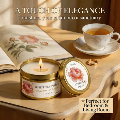 2Pcs Floral Scented Candle Set with White Tea Peony, Rose Jasmine, Freesia and Gardenia Fragrances, Natural Soy Wax,