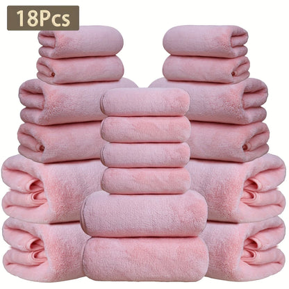 15 Colors, 18-Piece Coral Fleece Bath Towel Set, 4 Bath Towels 4 Hand Towels 10 Washcloths, Ultra Soft Plush Bathroom Towels Set....