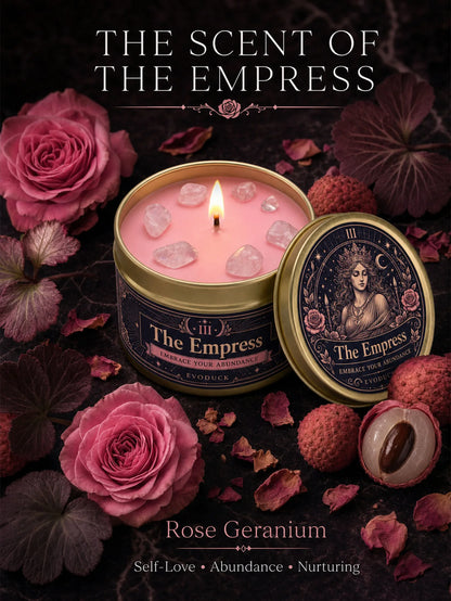 The Empress Tarot Candle, Rose Geranium Scented Candle with Rose Quartz Crystal Stones, For Meditation, 3/2/1 Sets.....