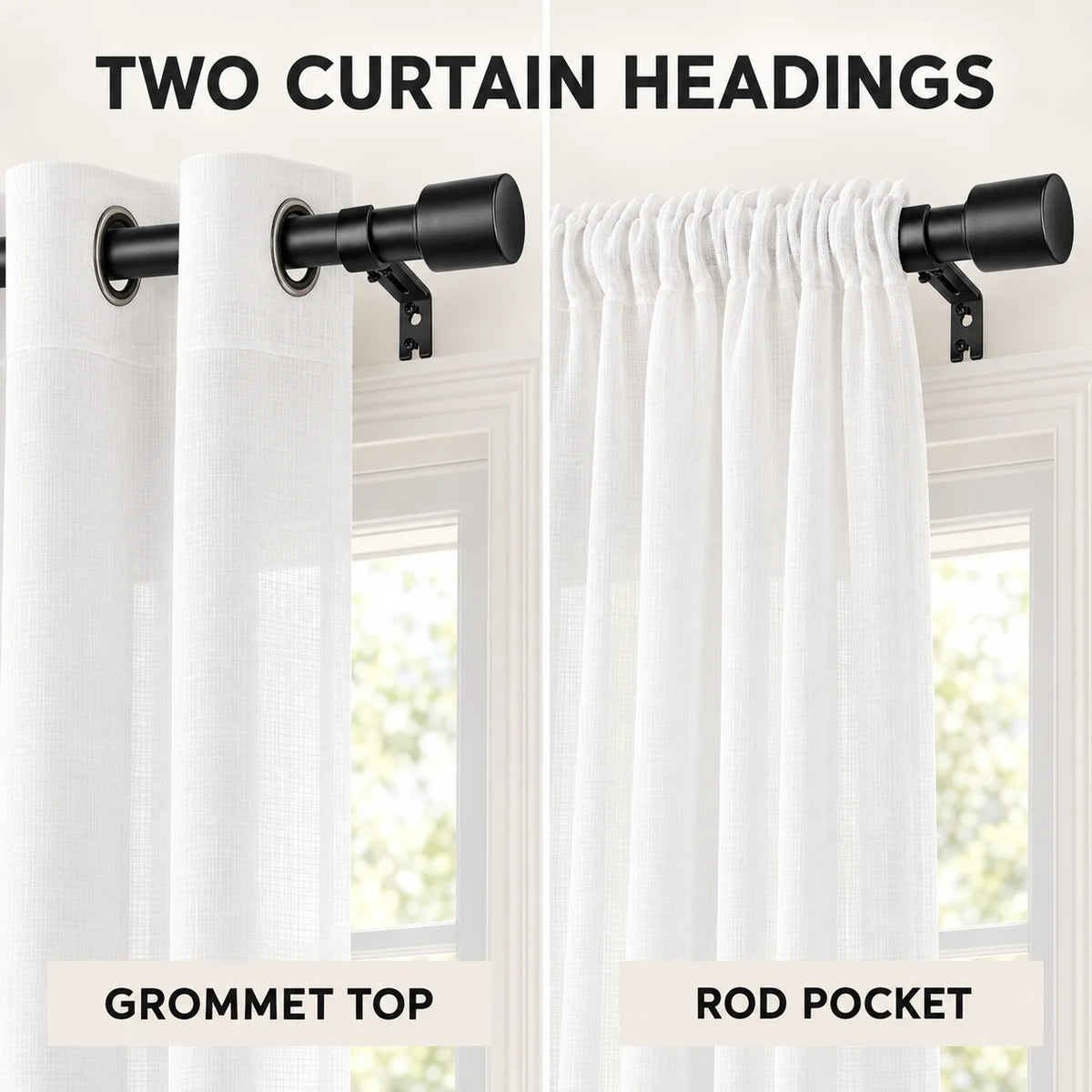 Black Telescopic Curtain Rod Set, With Metal Brackets,  Adjustable,  Window Home Decor