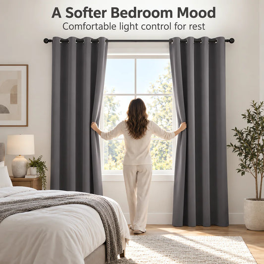 82X54 In Modern double Layer Curtains Set White Sheer And Dark Grey Blackout for Bedroom Living Room