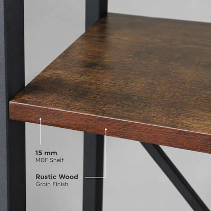 Rustic Brown Engineered Wood and Black Metal Bookcase, Freestanding....