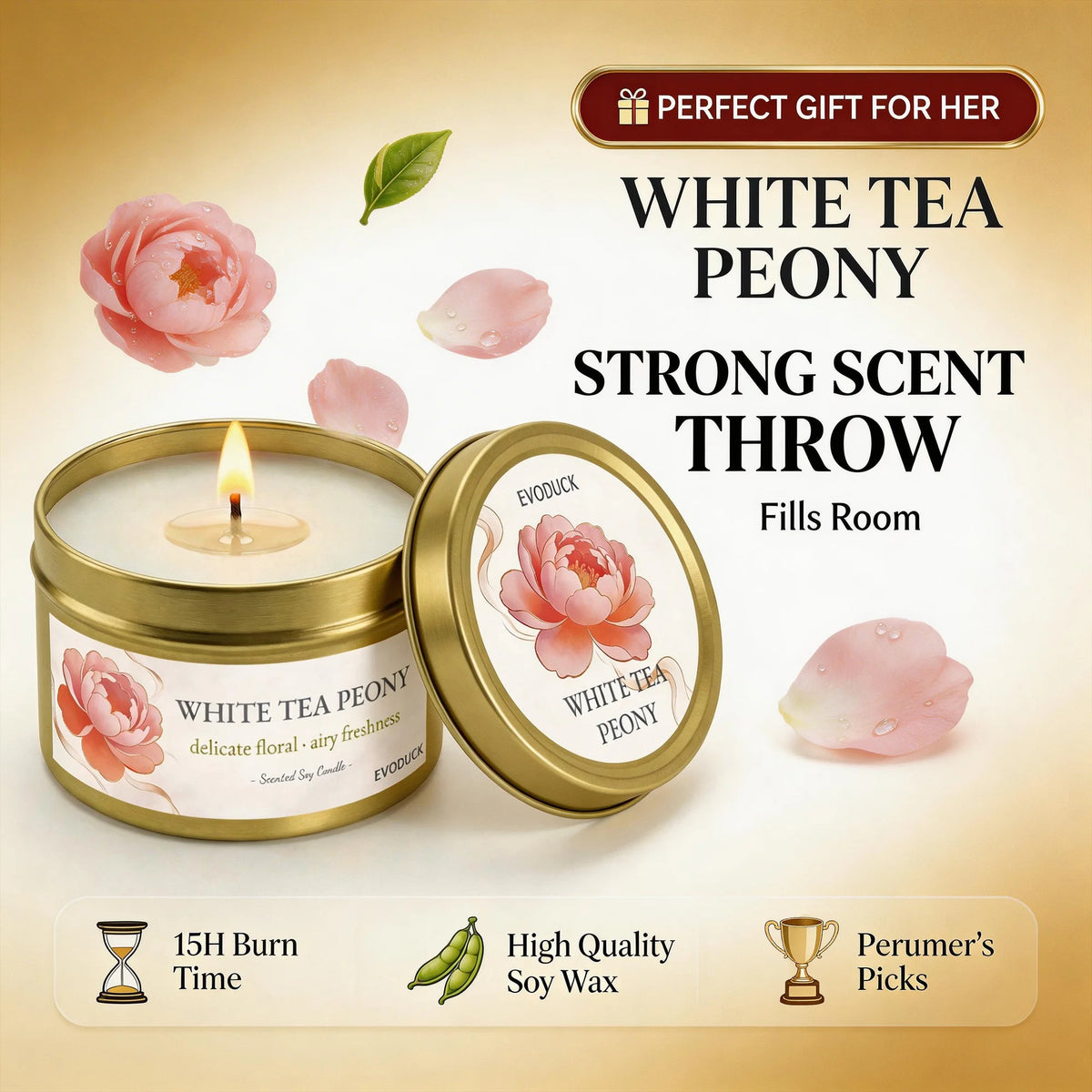 2Pcs Floral Scented Candle Set with White Tea Peony, Rose Jasmine, Freesia and Gardenia Fragrances, Natural Soy Wax,