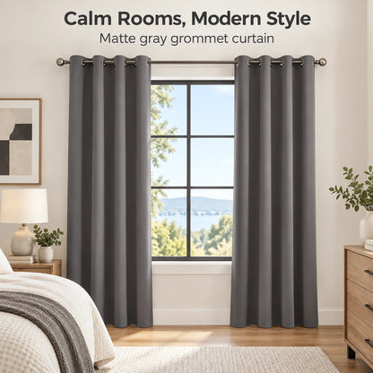 82X54 In  Modern double Layer Curtains Set White Sheer And Dark Grey Blackout  for Bedroom Living Room