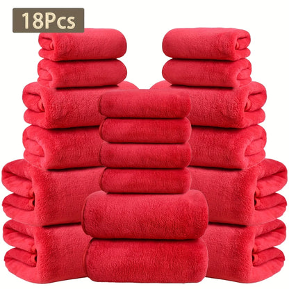 15 Colors, 18-Piece Coral Fleece Bath Towel Set, 4 Bath Towels 4 Hand Towels 10 Washcloths, Ultra Soft Plush Bathroom Towels Set....
