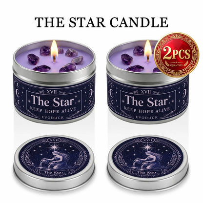 The Star Tarot Candle, Water Lily & Lilac Scented, with Amethyst Crystal , Lavender Wax Silver Tin, Candle for Meditation, 1/2/3 Sets, 3 Oz