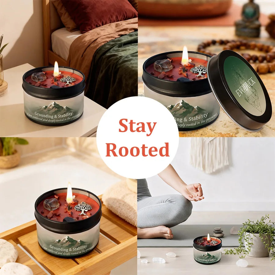 3Pcs Grounding & Stability Crystal, Scented Candle Set, Vetiver & Cedarwood Scented, Red Jasper & Smoky Quartz, Root Chakra Anxiety Relief, 12 Different Styles, 3 Oz.....